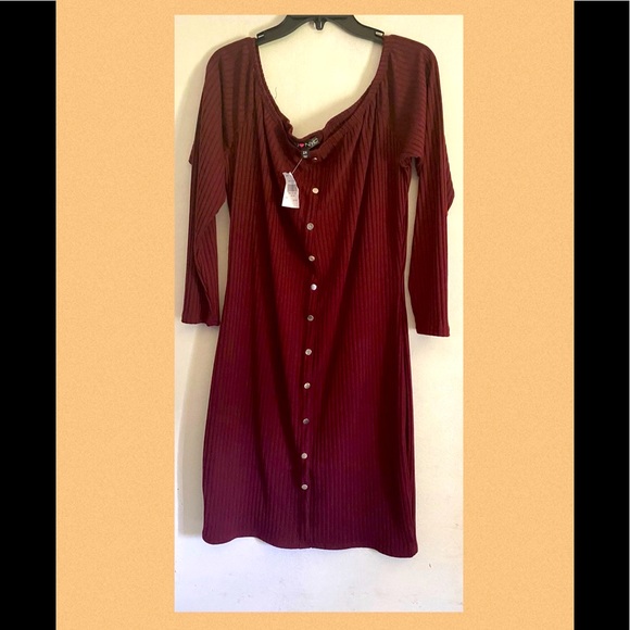 NWT LU❤️NYC Off The Shoulder Long Sleeve Bodycon MIDI Dress. - Picture 1 of 3